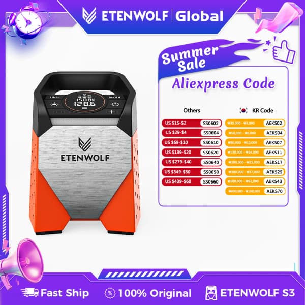 ETENWOLF ZEPHYR S3 휴대용 타이어 펌프 (35,352원/무료)