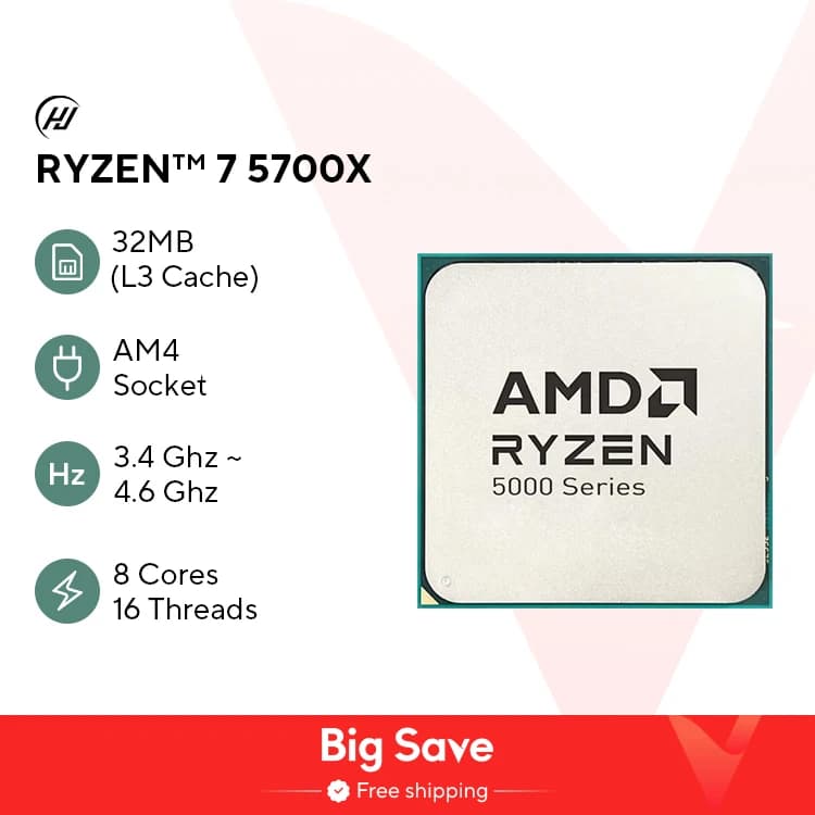 라이젠7 5700X 8코어 16쓰레드 CPU ($75.99/무료)