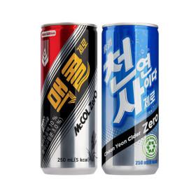 맥콜 제로+천연사이다 제로 250ml x 각 30캔 (총 60캔) ( 20,640원 / 무료 배송 )