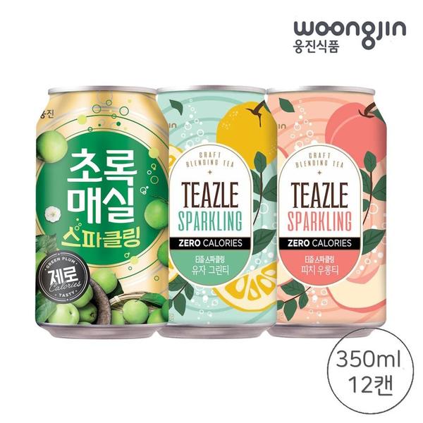 초록매실 스파클링 제로 + 티즐 스파클링 제로 350ml x 12캔 (7,490원) (무료)