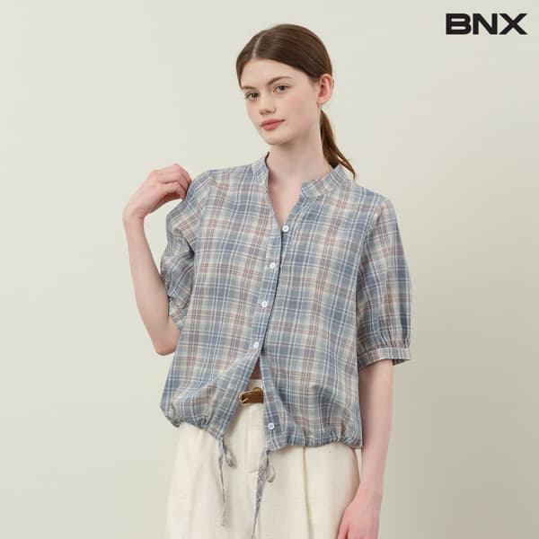 체크 패턴 밑단 스트링 반팔 셔츠 (BX2BL013L0) (13700/무료)