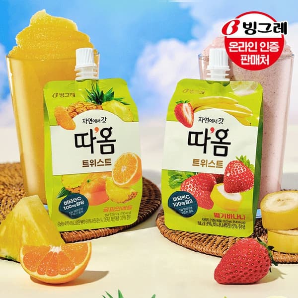 빙그레 따옴 트위스트 딸기바나나/귤파인애플 2종 24개 세트(카카오,토스) (24,990원) (무배)