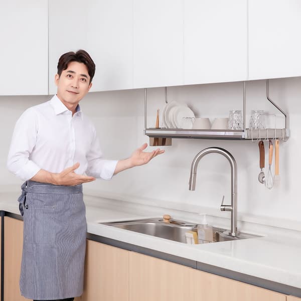 퀸넥스 높이선택되는 부착식 식기건조대 주방 싱크대 선반 티타늄color 800 220mm 지주대선택 (59000/무료)