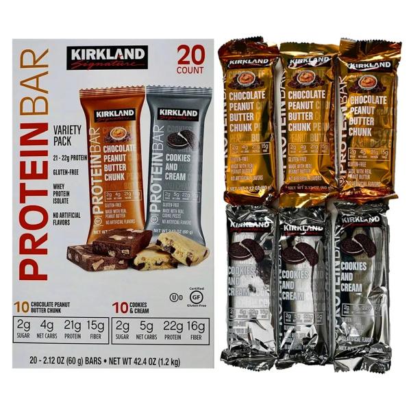 커클랜드 프로틴 바 버라이어티 초콜릿 피넛버터 쿠키크림 60g 20입