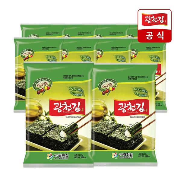광천김 올리브유 녹차 전장김 25g 10봉