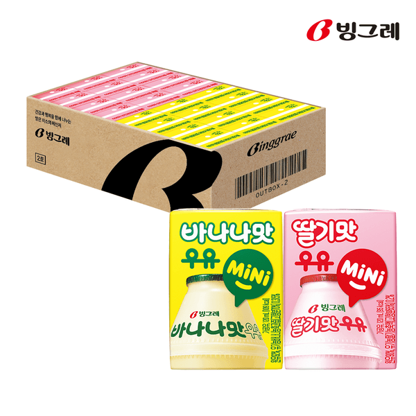 빙그레 바나나맛우유 미니 12팩 + 딸기맛우유 미니 12팩 120ml 멸균 [원산지:상세설 명에 표시]