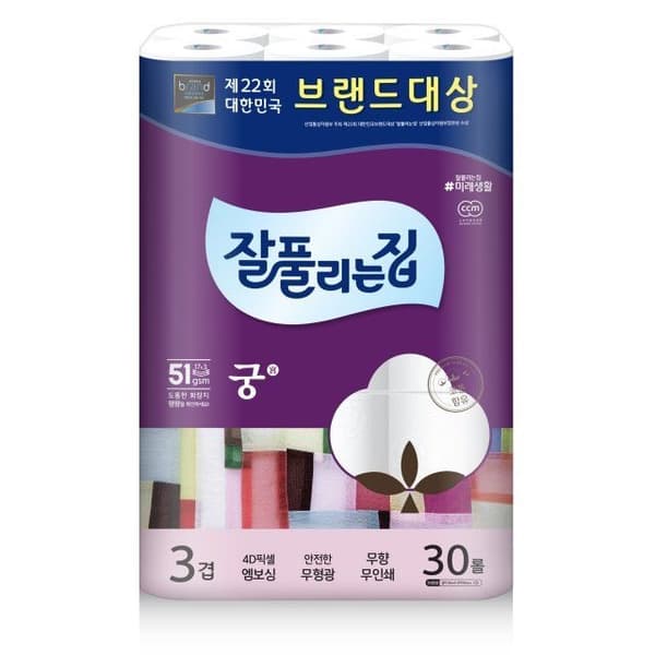 잘풀리는집 화장지 3겹 30미터 30롤 1팩 무형광