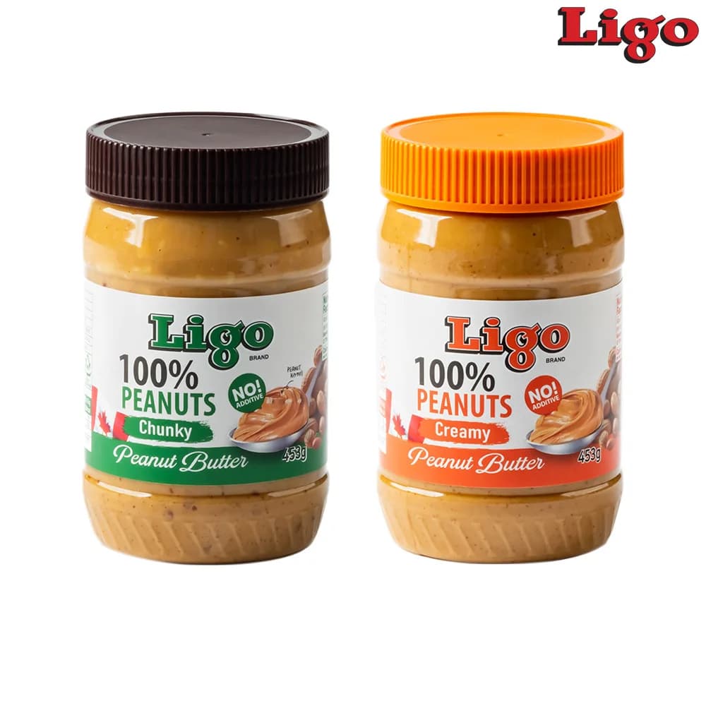 LIGO 100% 네츄럴 땅콩버터 땅콩잼 453g (천키 + 크리미) 2개입