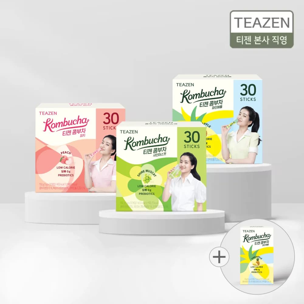 티젠 콤부차 피치 30스틱+파인애플 30스틱+샤인머스캣 30스틱+10스틱 증정 총 100스틱