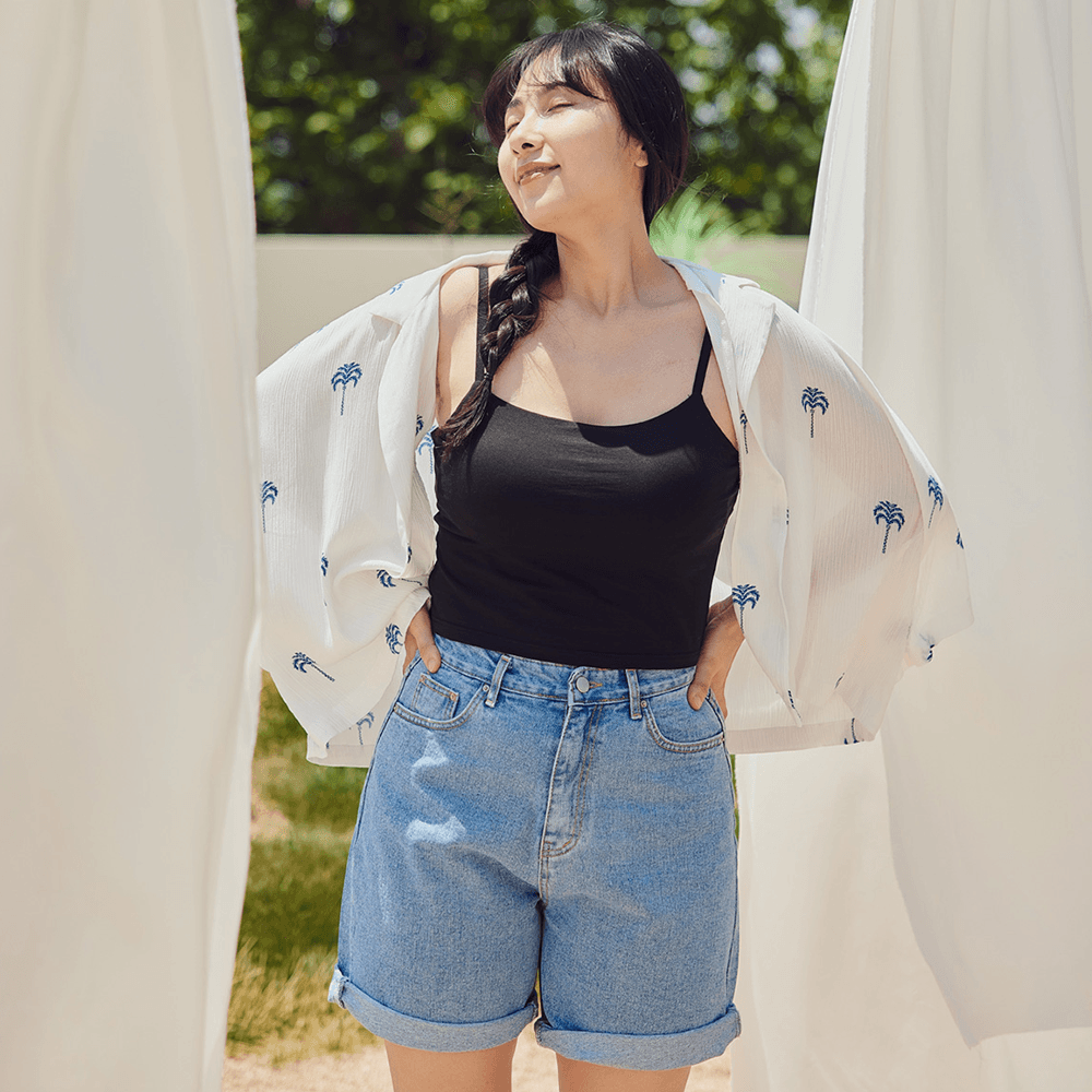 롯데온: 마른파이브 모달 코튼 캡내장 크롭 끈 조절 나시 14,850원 무배