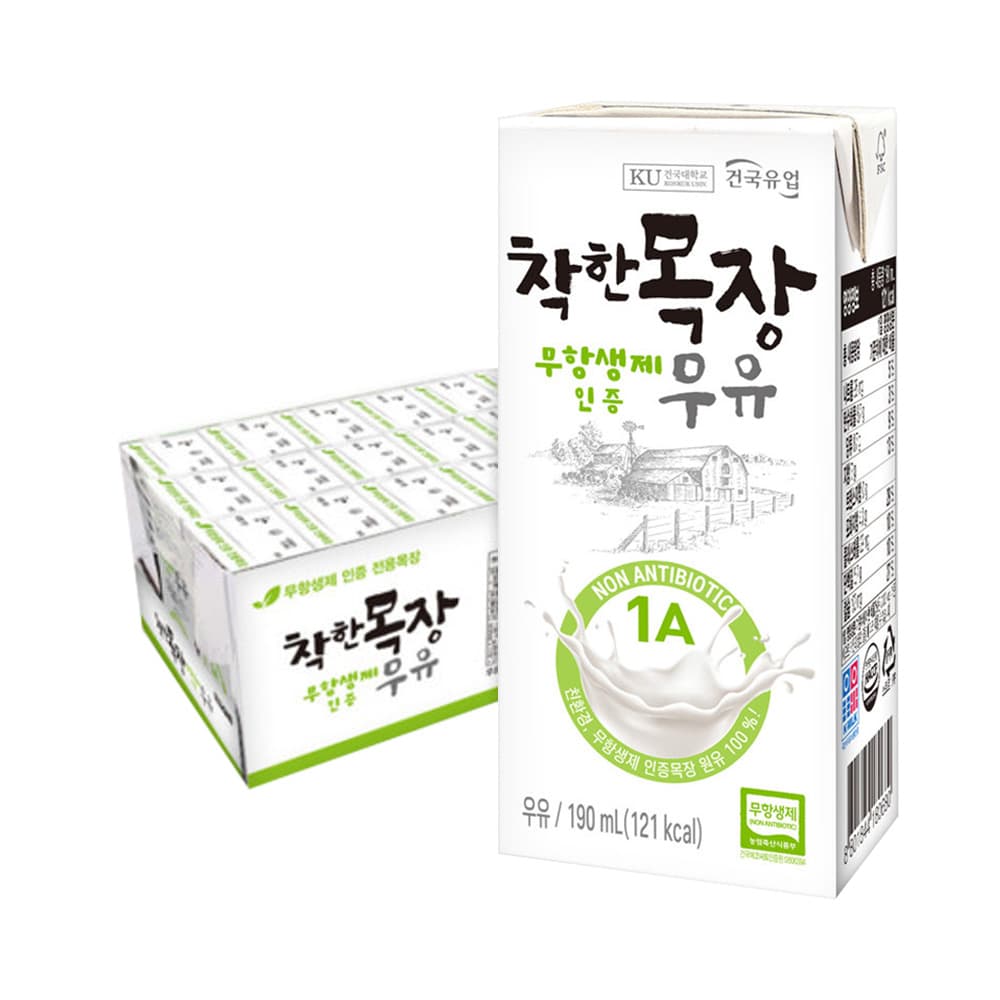 롯데온 임박)건국유업 착한목장 무항생우유 190ml 24팩 11,530원