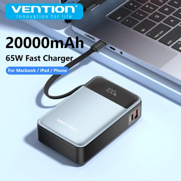 Vention 보조배터리 20000mAh 65W PD 고속 충전기($18.88/무료)