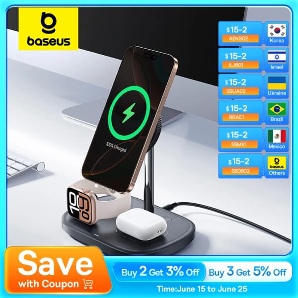 Baseus 22.5W 3-in-1 무선 충전기 스탠드$35.99/무배)