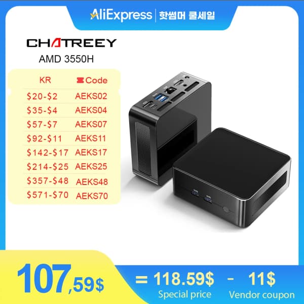 Chatreey 미니 PC T9N100($70.33)/GMKtec M5 Plus Ryzen 7 5825U ($118.48)/무료