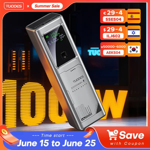 Tuodes PD 100W 보조베터리 빠른 충전 20000mAh 외부 배터리 용량 노트북 iPhone 용 휴대용 충전기 Samsung Xiaomi1