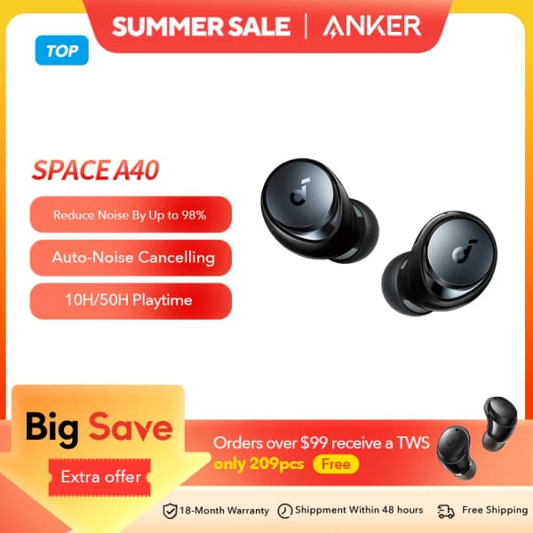 Anker Space A40 이어폰의 Soundcore 적응형 능동형 소음 차단 무선 이어버드 무선 Bluetooth 헤드폰