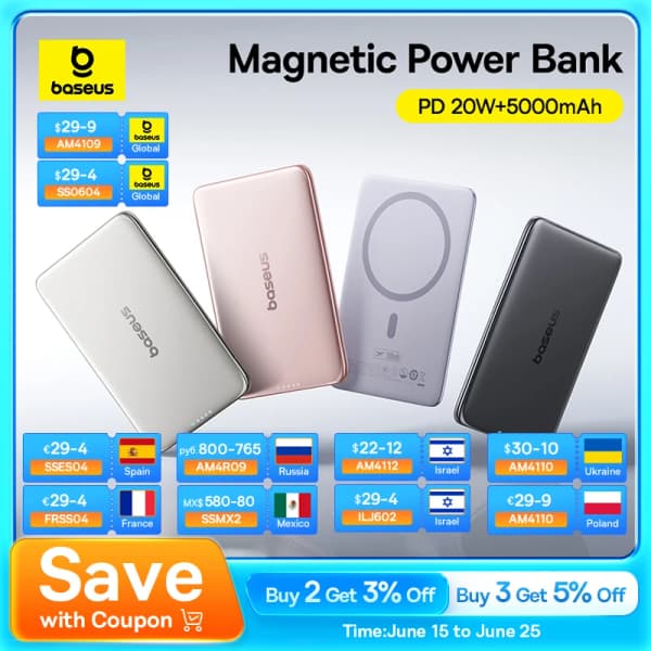 Baseus 5000mAh 마그네틱 보조배터리($19.19/무료)