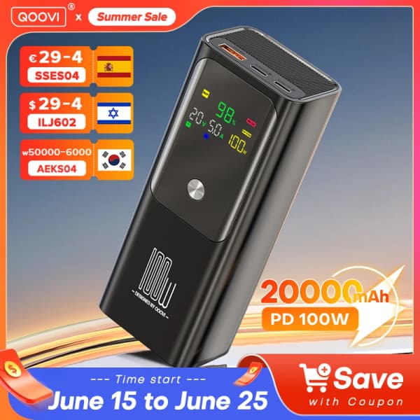 QOOVI PD 100W 보조베터리 20000mAh 코인딜 (15.75$)1