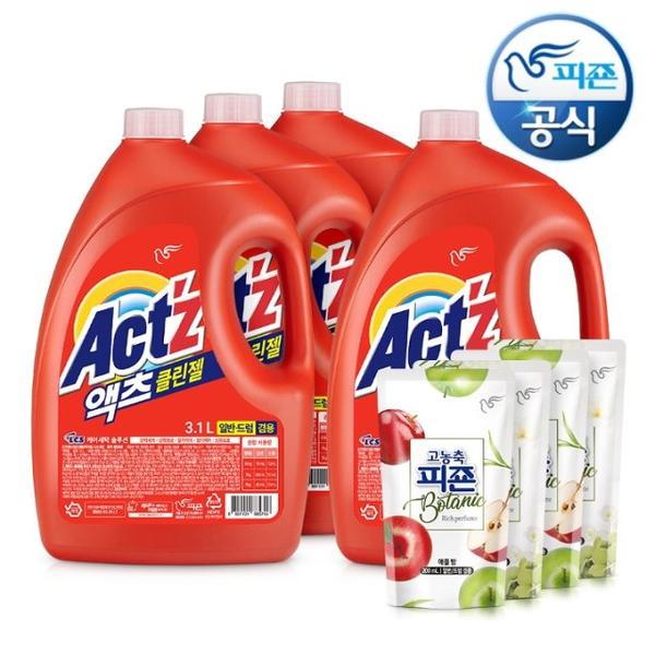 액츠 클린젤 세탁세제 3.1L 4개+보타닉 200ml 4개 (19,500원/무배)