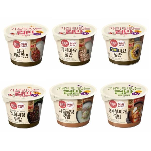 CJ제일제당 컵반 12개입세트 (참치마요+철판제육+스팸마요+직화짜장+사골곰탕+순두부찌개) (23,250원/무료)