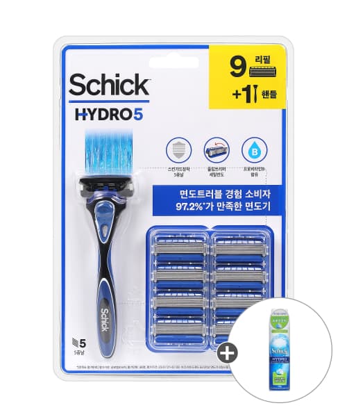 쉬크 하이드로5 오리지널 면도기+날9입+ 증정 스킨디펜스 쉐이브젤199g(18,720원/무배)