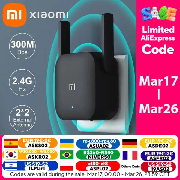 Xiaomi 리피터 WiFi Pro Mi 증폭기($6.88/무료),Baseus AUX($6.99/유료)