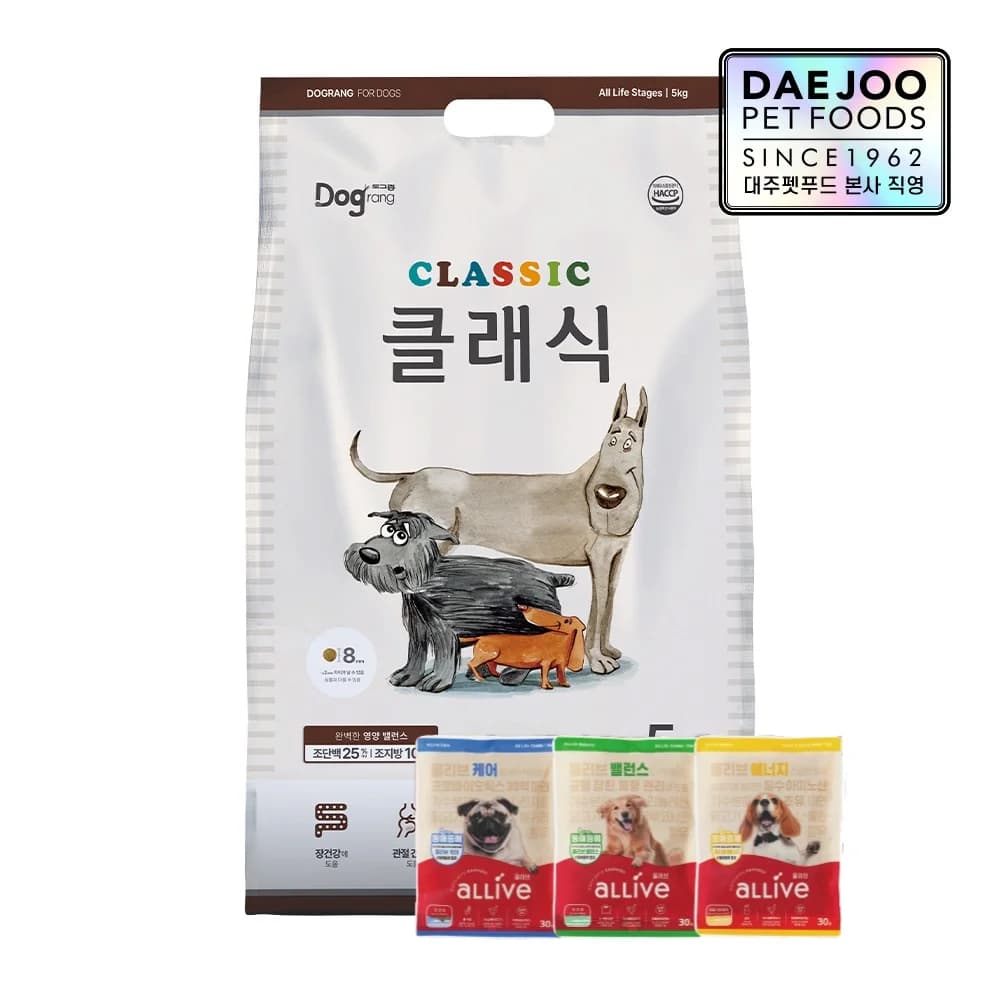 도그랑 클래식 강아지 전연령 사료 5kg+올리브 사료 30g 3종 (11,857원/무배)