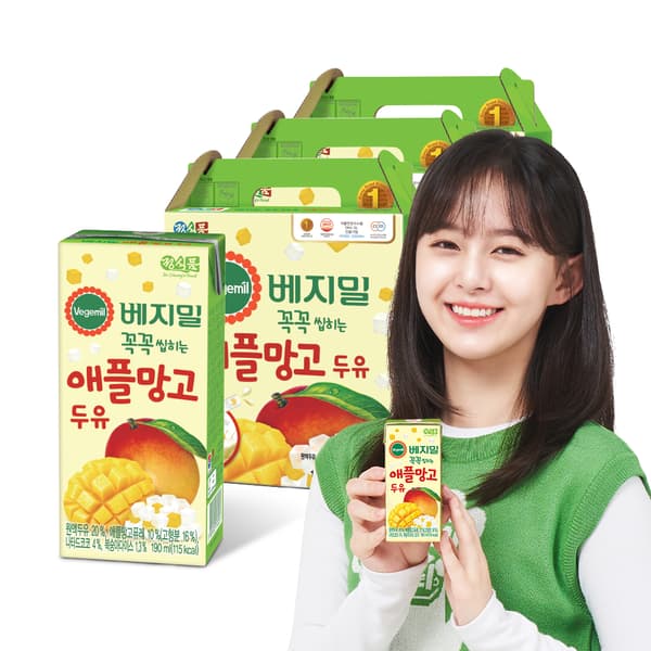 베지밀 꼭꼭 씹히는 애플망고 두유 190ml 48팩 (25.08.03까지) (19,900원 / 무료)