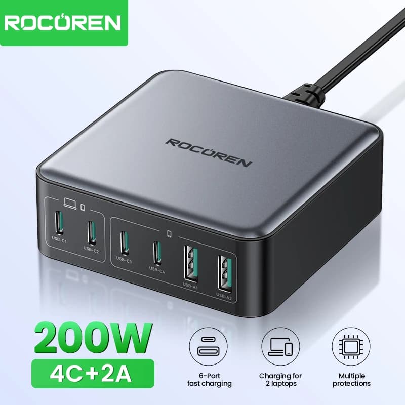 Rocoren 200W GaN 충전기 6 포트($15.19/무료)