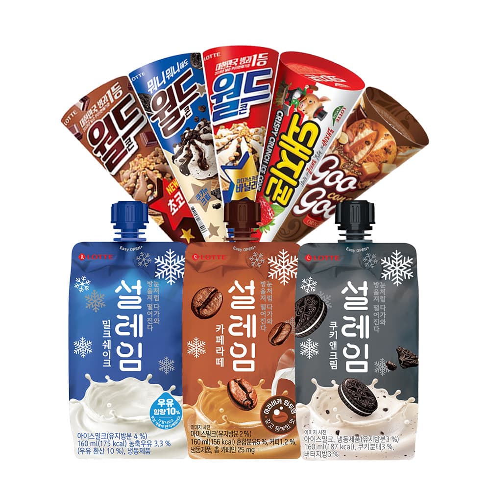 롯데웰푸드 설레임,월드콘,돼지콘,구구콘 8종 24개 골라담기 (23,850원/무료)