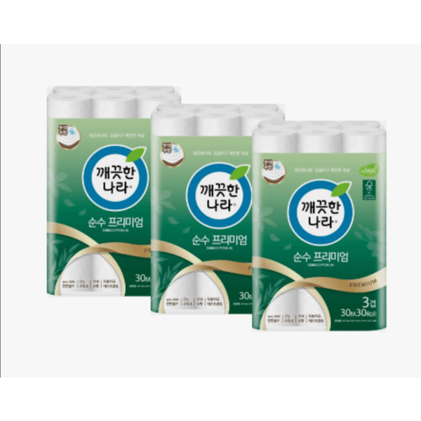 깨끗한나라 순수프리미엄 30m 3겹 30롤 3팩 (36,900원/무배)1