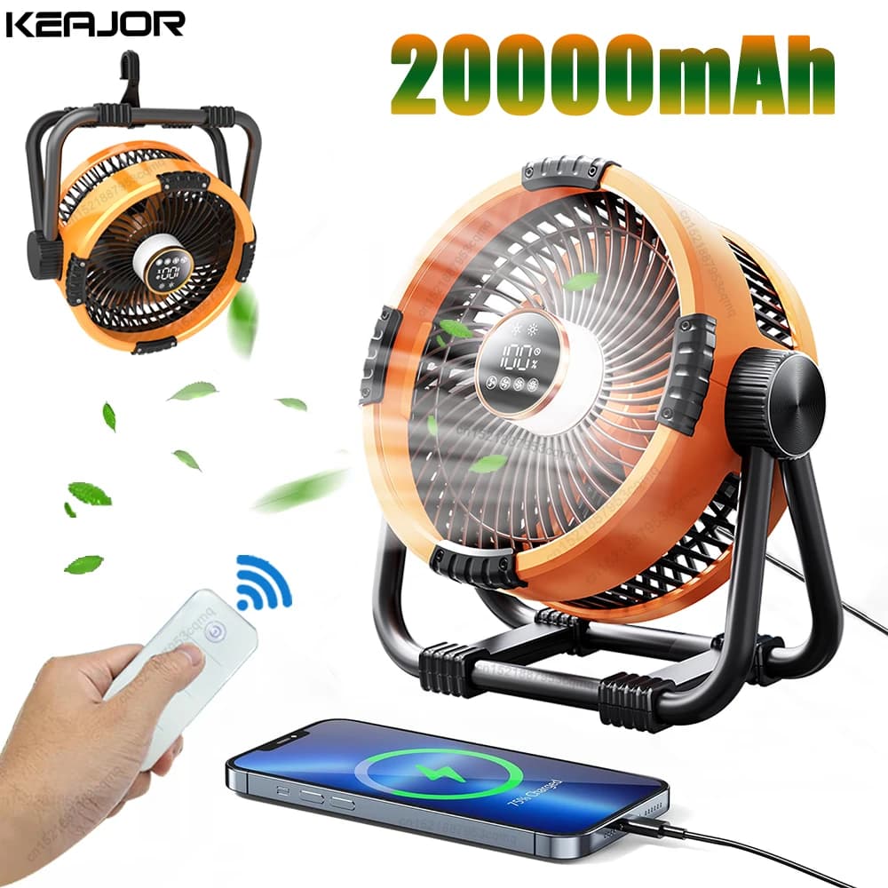 캠핑 팬 20000mAh 6 in 1 실외 천장 팬 4 속도 조절 충전식 데스크탑($17.54/무료)