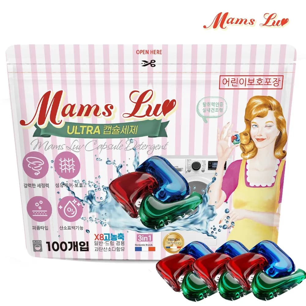 맘스럽 울트라 퍼퓸 캡슐 세탁세제 16g X 100개입(7,630원/무료)