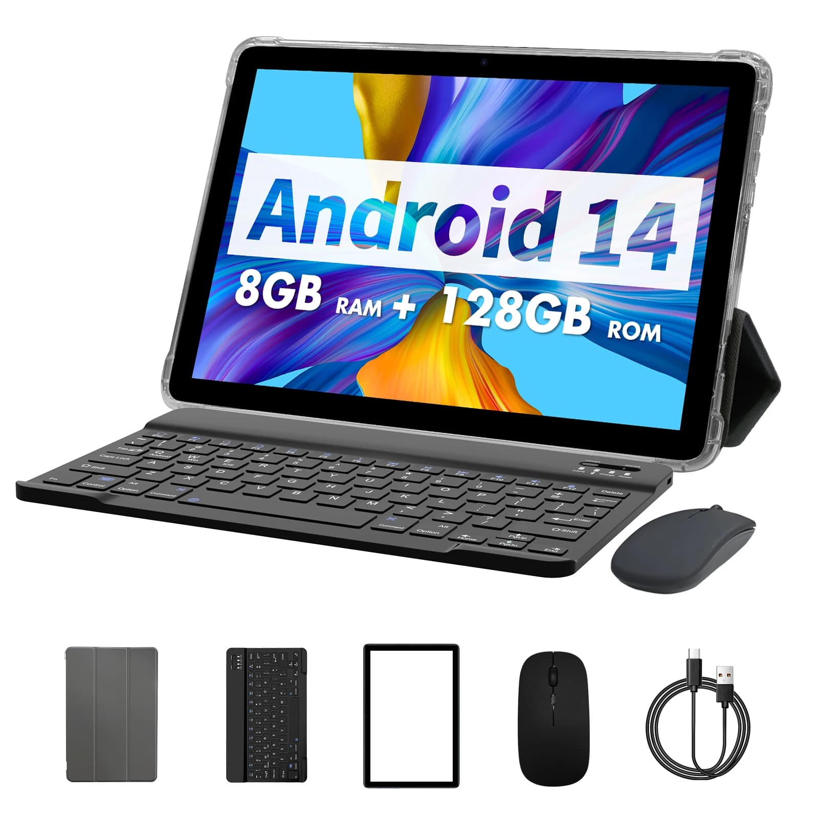 PRITOM TAB11 Android 14 태블릿 10인치, 키보드 마우스 케이스